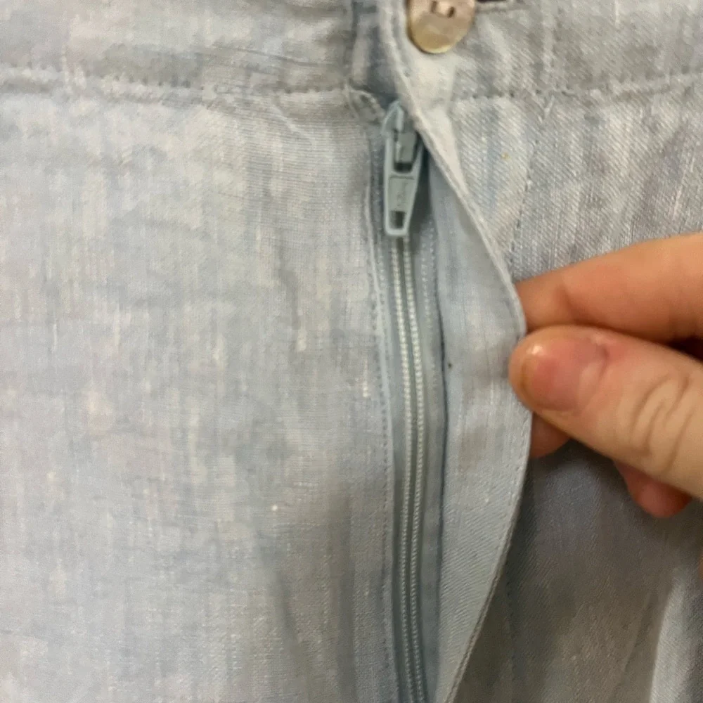 Light Blue Wide-Leg Linen Blend Pants